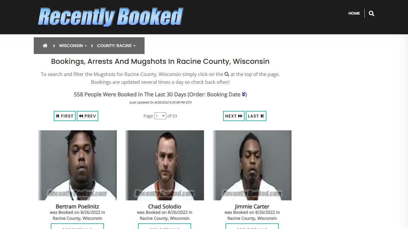 Bookings, Arrests and Mugshots in Racine County, Wisconsin